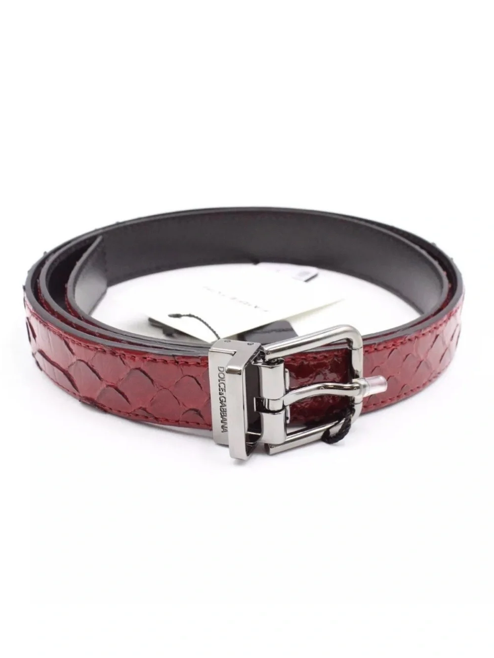 Dolce & Gabbana Men’s Chic Python Belt in Red with Gunmetal Hardware - Size 95